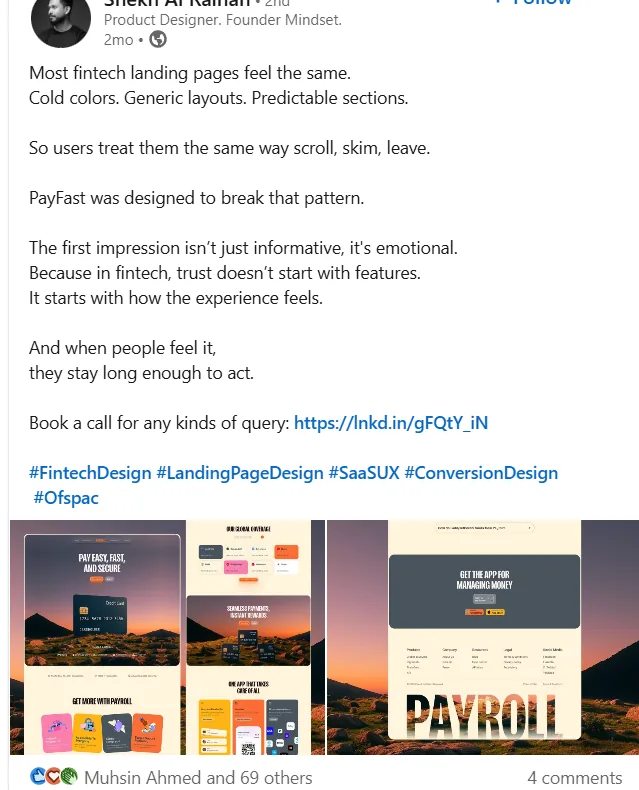 LinkedIn — PayFast fintech landing post