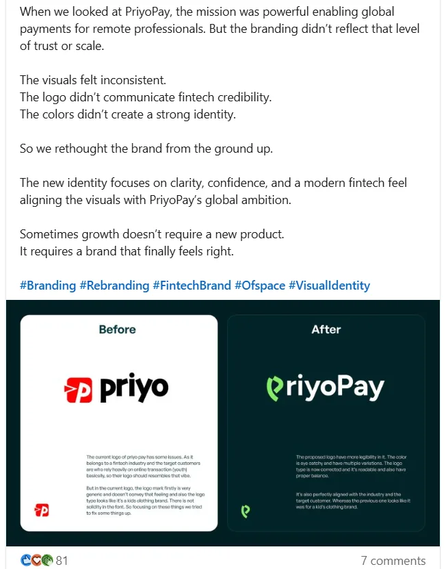 Pinterest — PriyoPay rebrand (before/after)